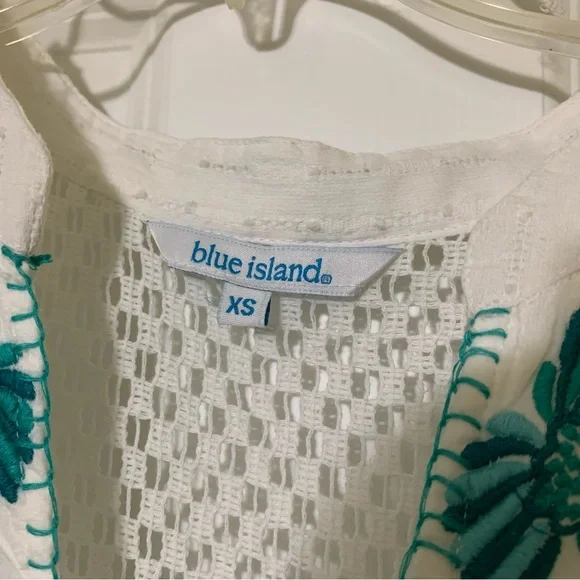 White XS blue island Crochet Tiered Eyelet Lace Embroidery Dress Cover Up Resort - Picture 8 of 13